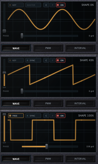 Sine, saw and square waveform shaping